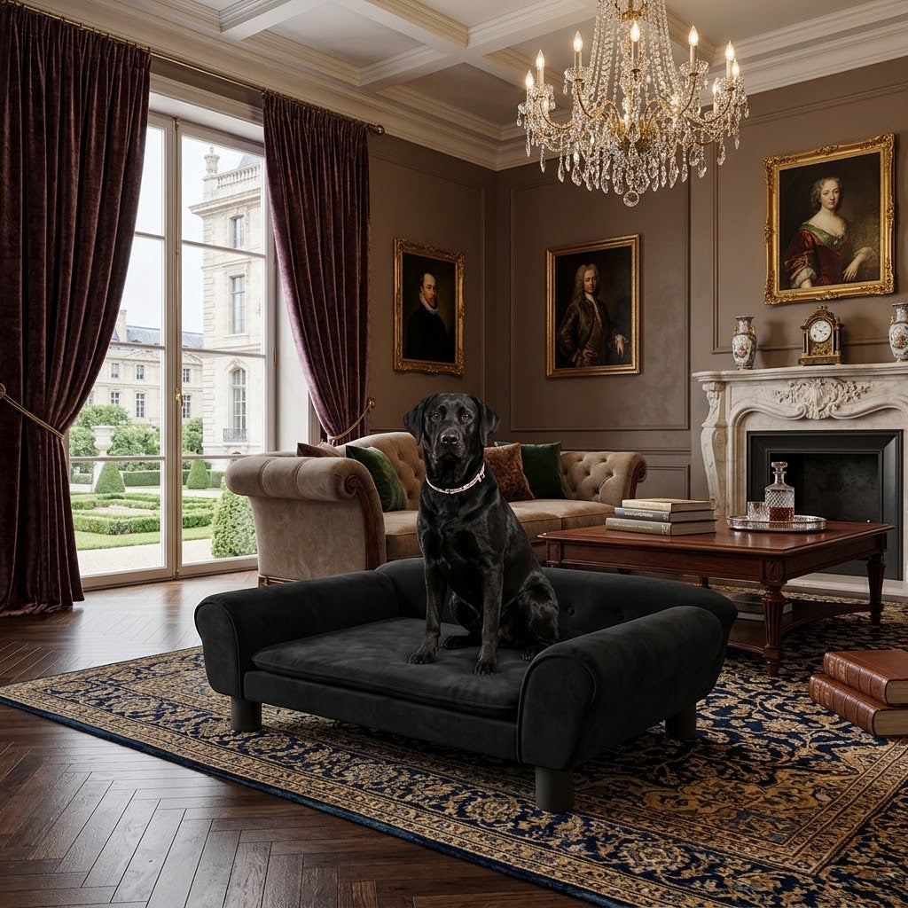 toutou sur canape luxe pour chien avec mousse ergonomique