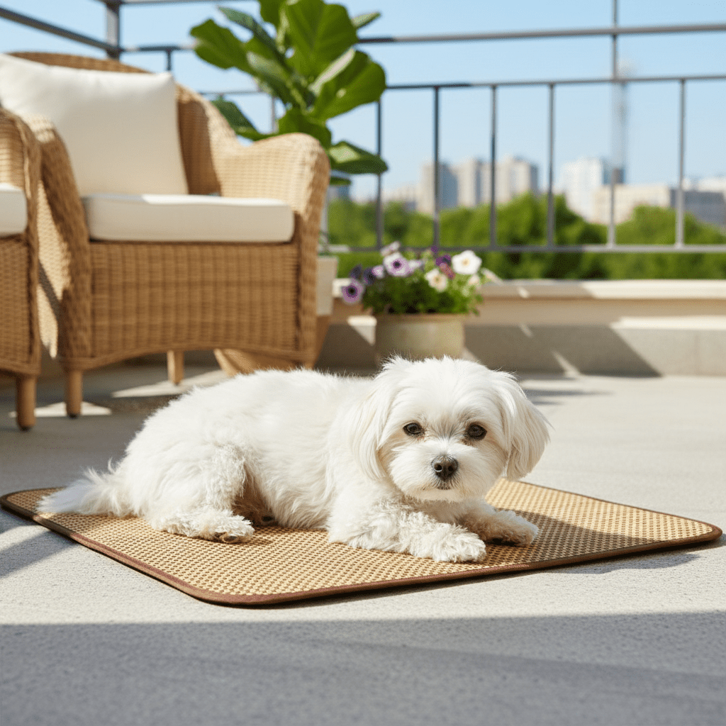 toutou sur coussin rafraichissant pour chien
