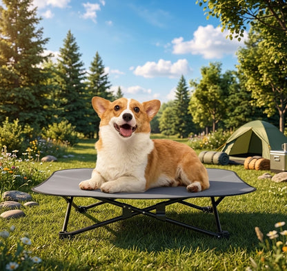 toutou sur lit pliant pour chien au camping