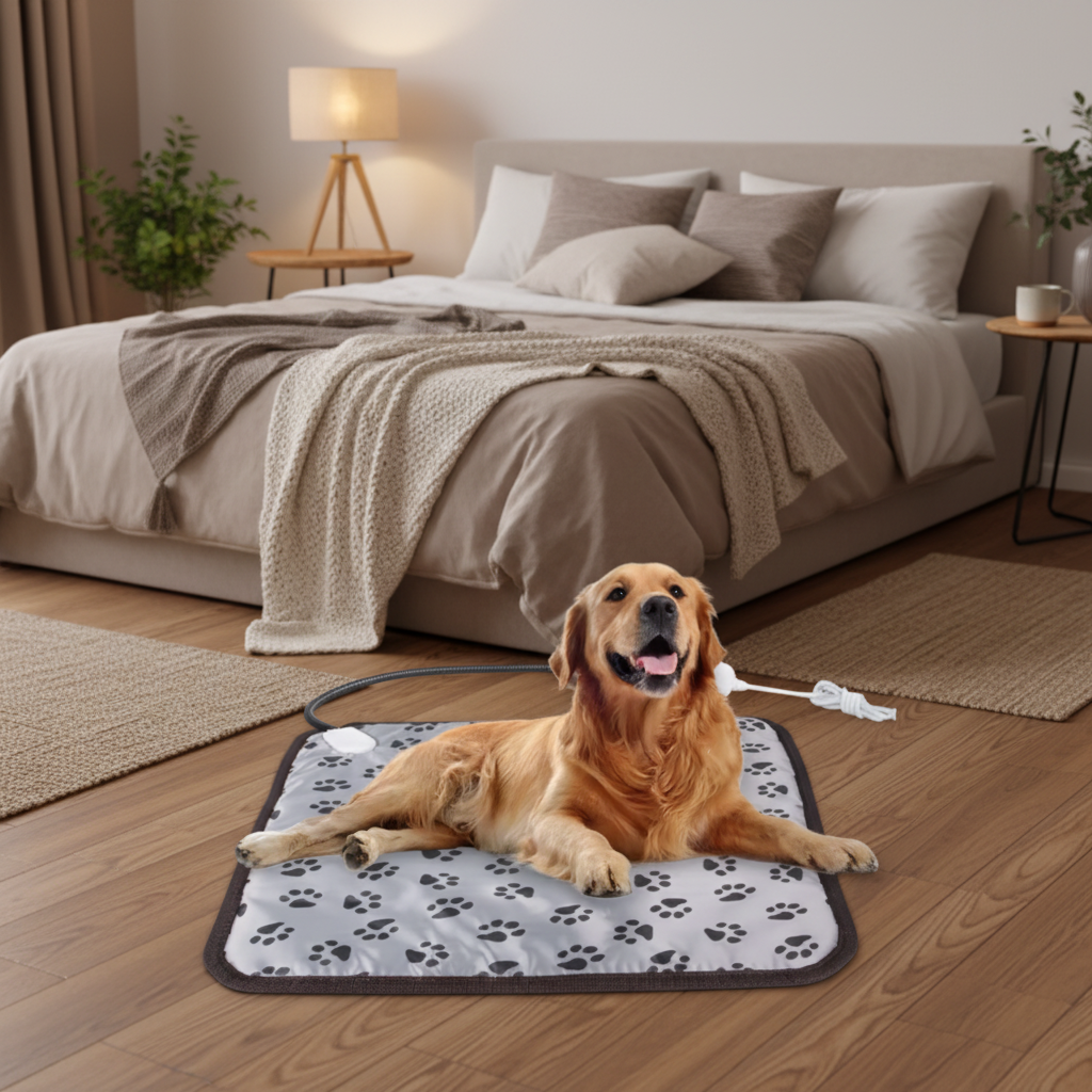 toutou sur lit  pour chien chauffant électrique