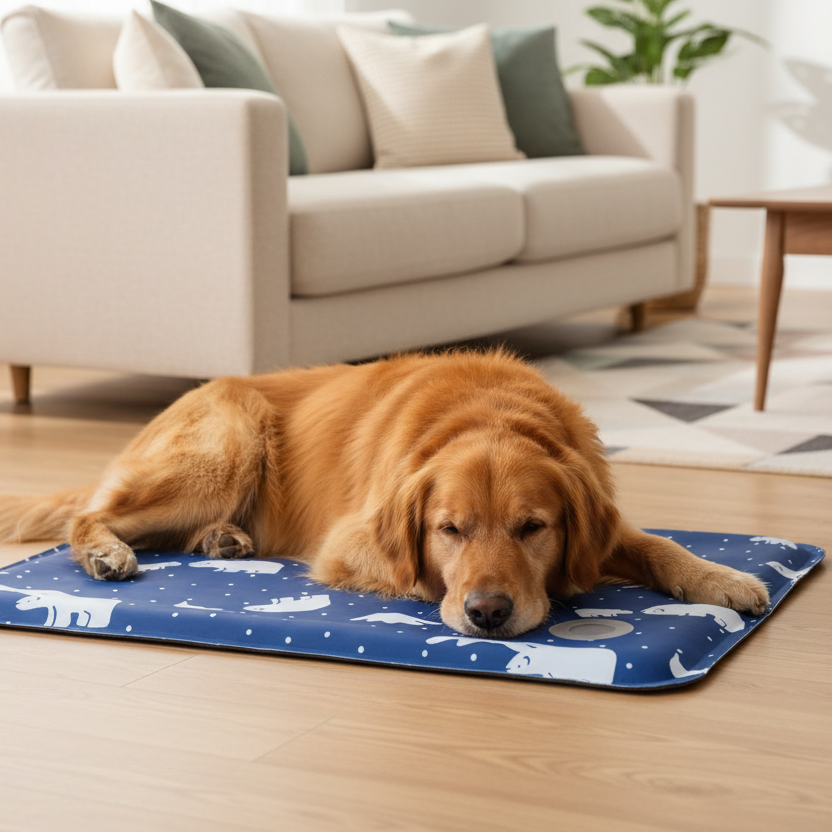 toutou sur tapis pour chien rafraichissant motif ours