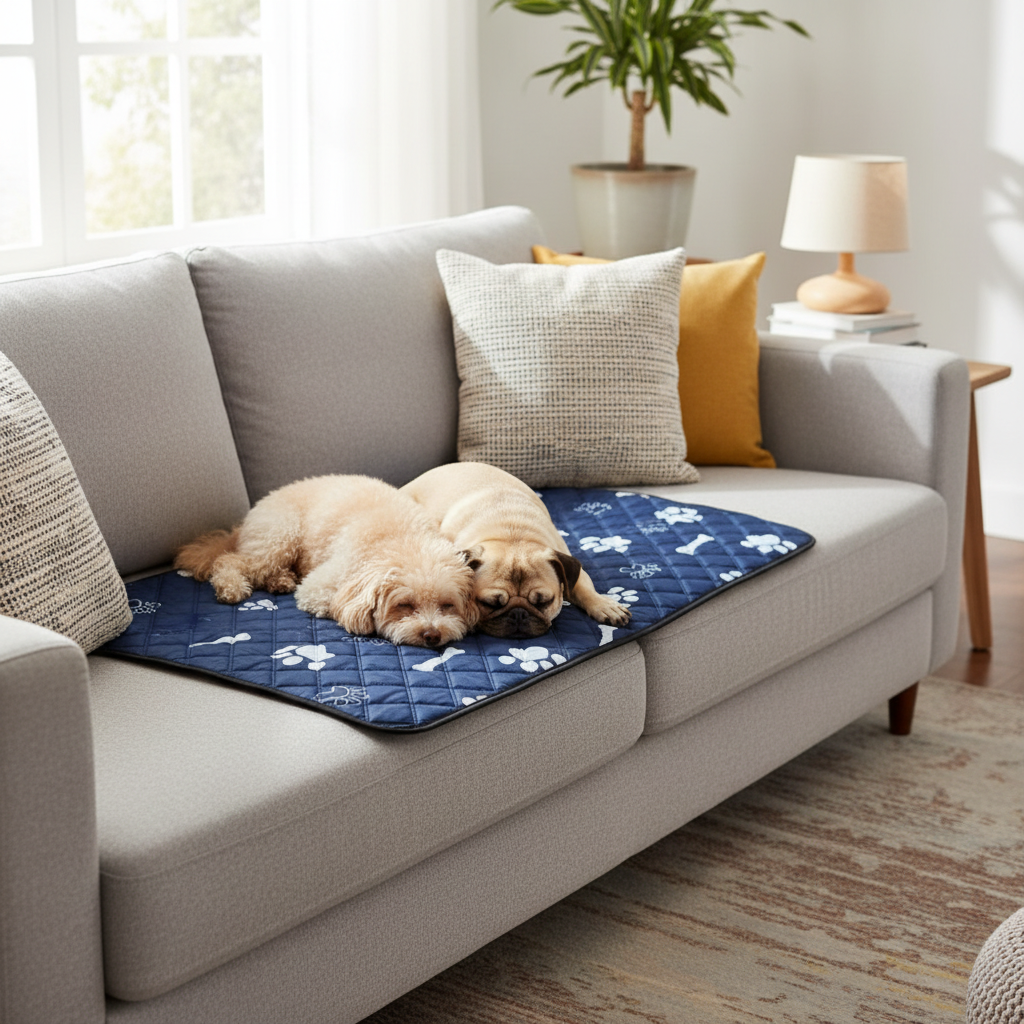 toutou sur tapis rafraichissant pour chien xxl sur canape