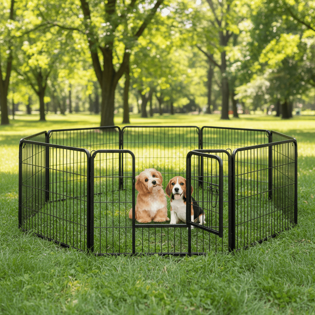 toutous dans parc pour chiens dans la foret