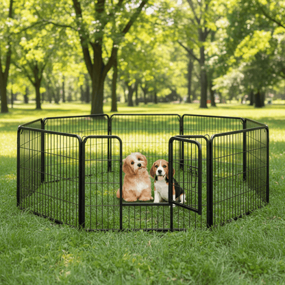 toutous dans parc pour chiens dans la foret