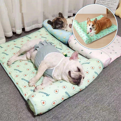 toutous relaxer dans le  tapis rafraicjissant pour chien
