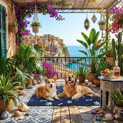 toutous sur tapis rafraichissant pour chien xxl sur la terrasse